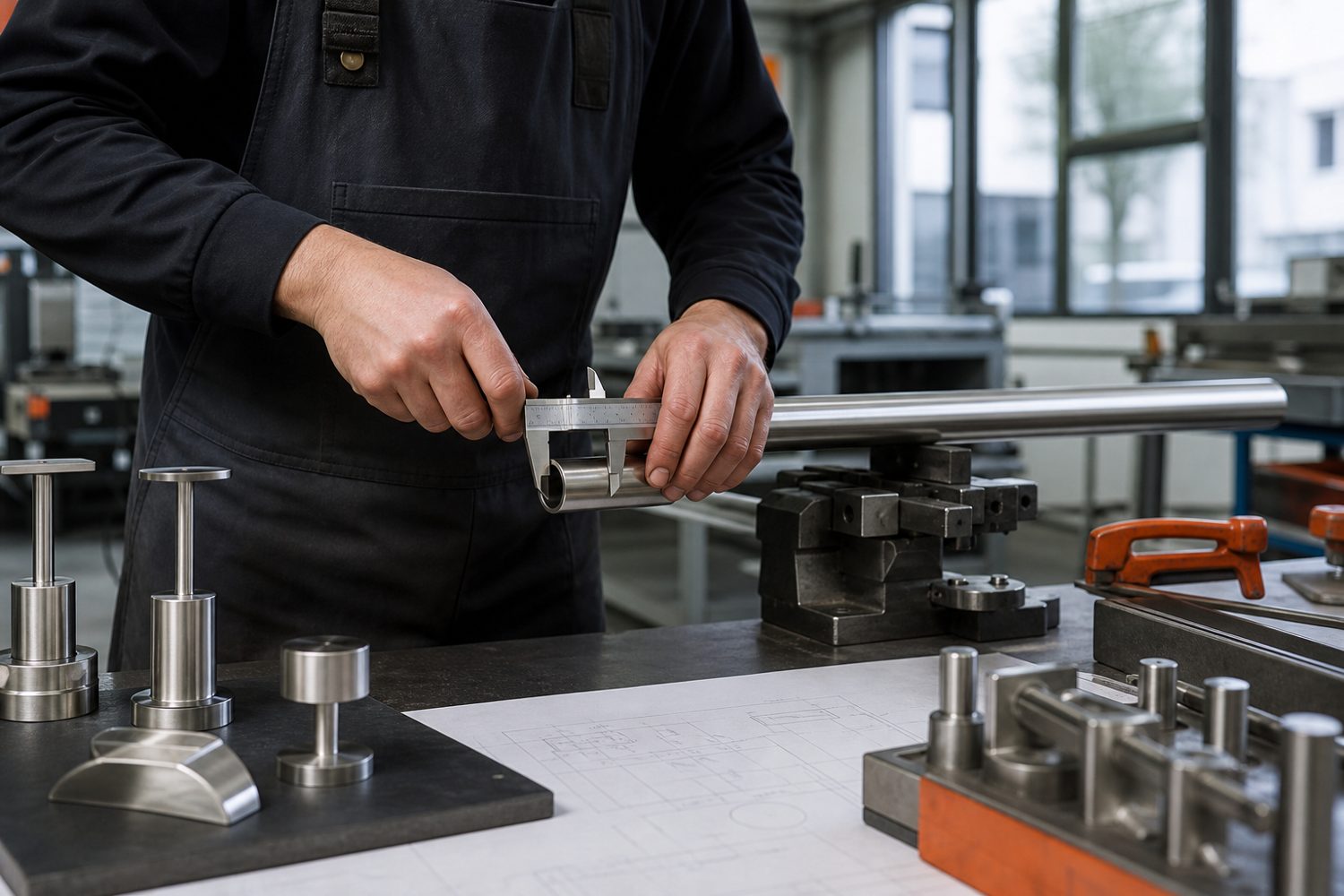 Mesure d’une tringle inox à l’atelier